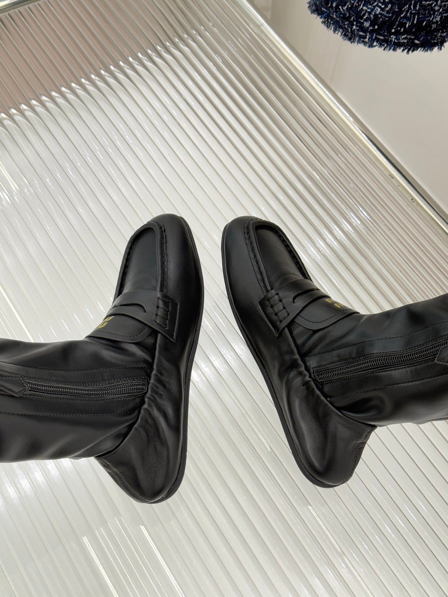 MiuMiu 25 loafer stretch boots black calfskin 517335