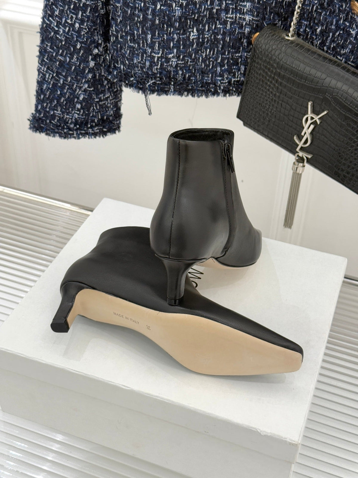 The Row 2025  Square Toe Kitten Heel Ankle Boot Black Sheepskin 572054