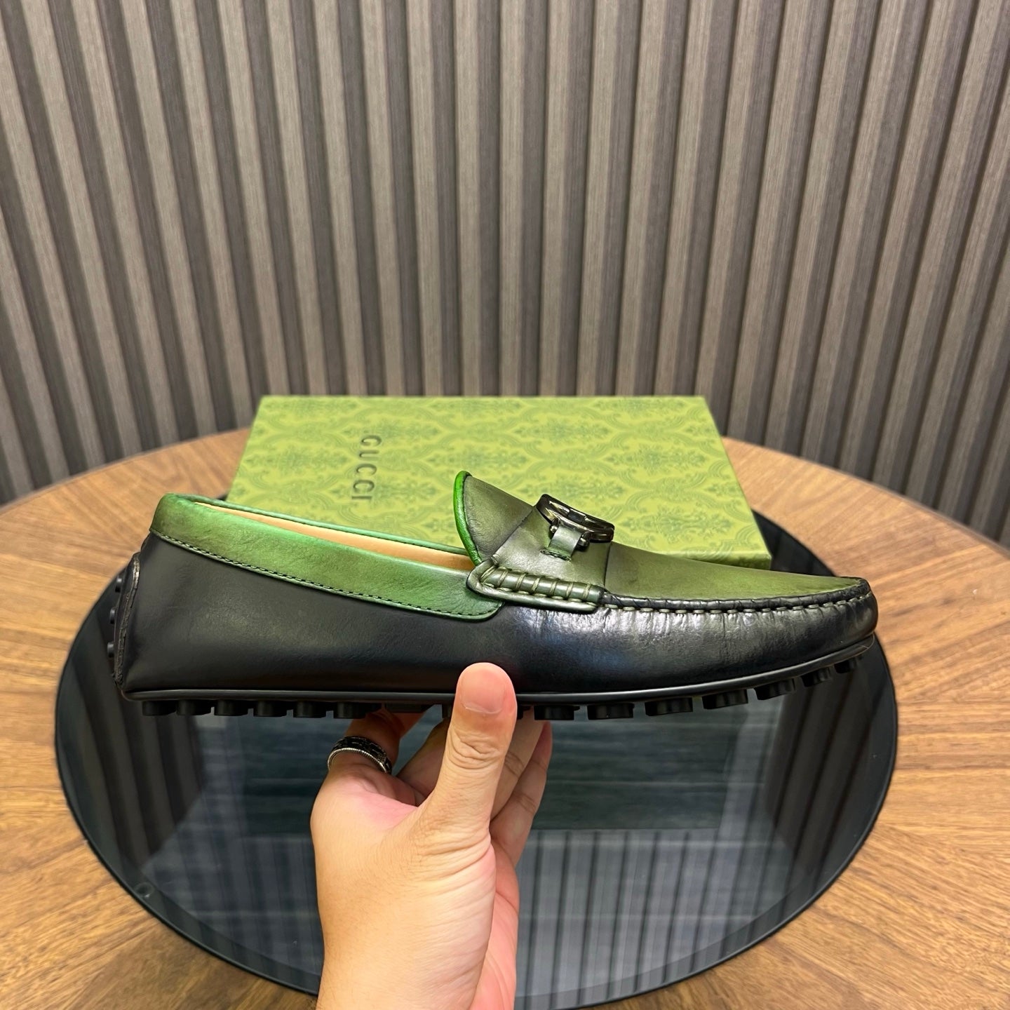 GG Men's Loafer Black mix Green Cowhide 731292