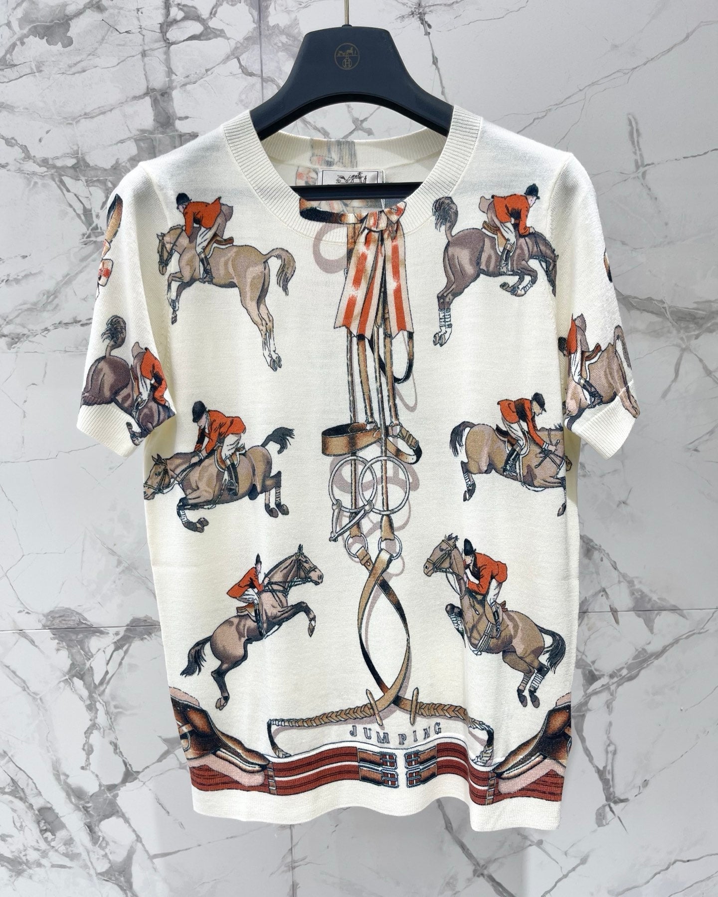 Hermes 2026 Blend Short-Sleeve Printed Shirt White Mix Colors Wool 653835