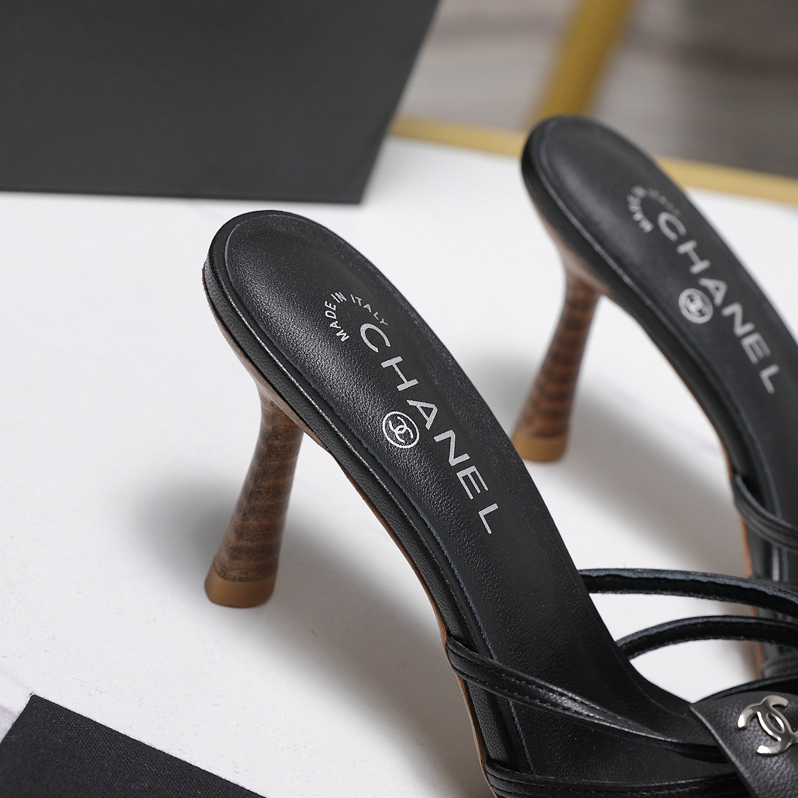 Chanel 2026 High-heeled Sandals With Delicate Bow 80mm Black Cowhide 758430