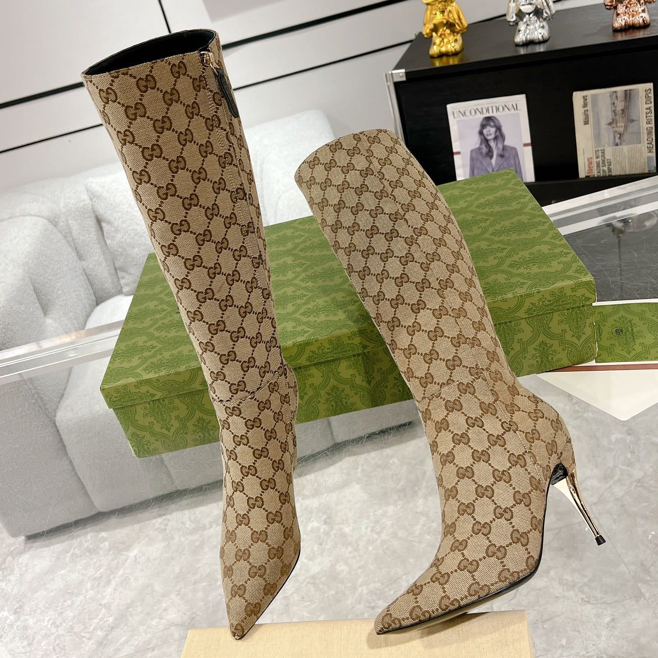 Hermes 2026 High-Heeled Boot Beige Canvas Leather 953419