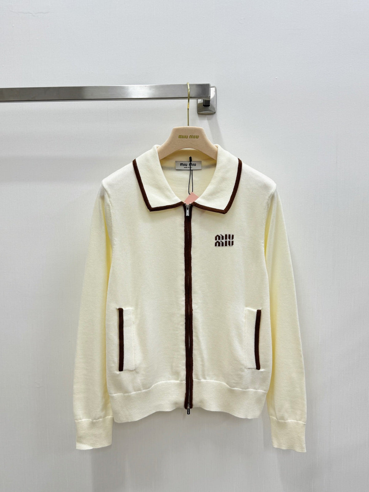 Miumiu 2026 Polo Collar Cardigan with Logo Pattern Wool 838823