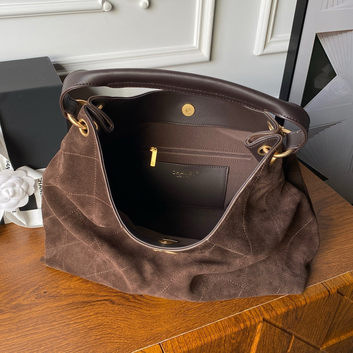 Chanel 2025 Hobo Bag 35cm Brown Suede 318243