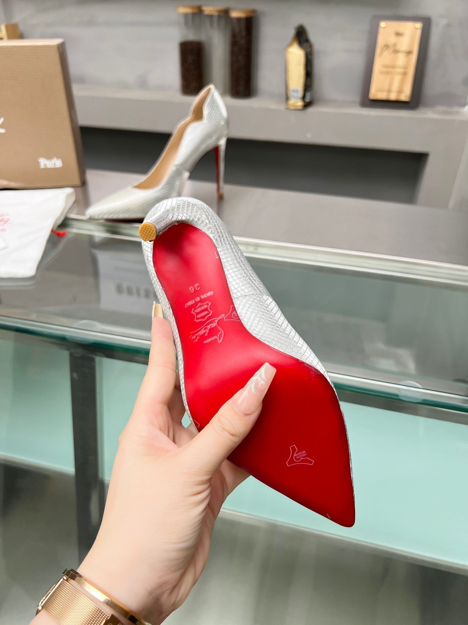 CL Hot Chick Pumps 100mm Sequin Fabric Silver