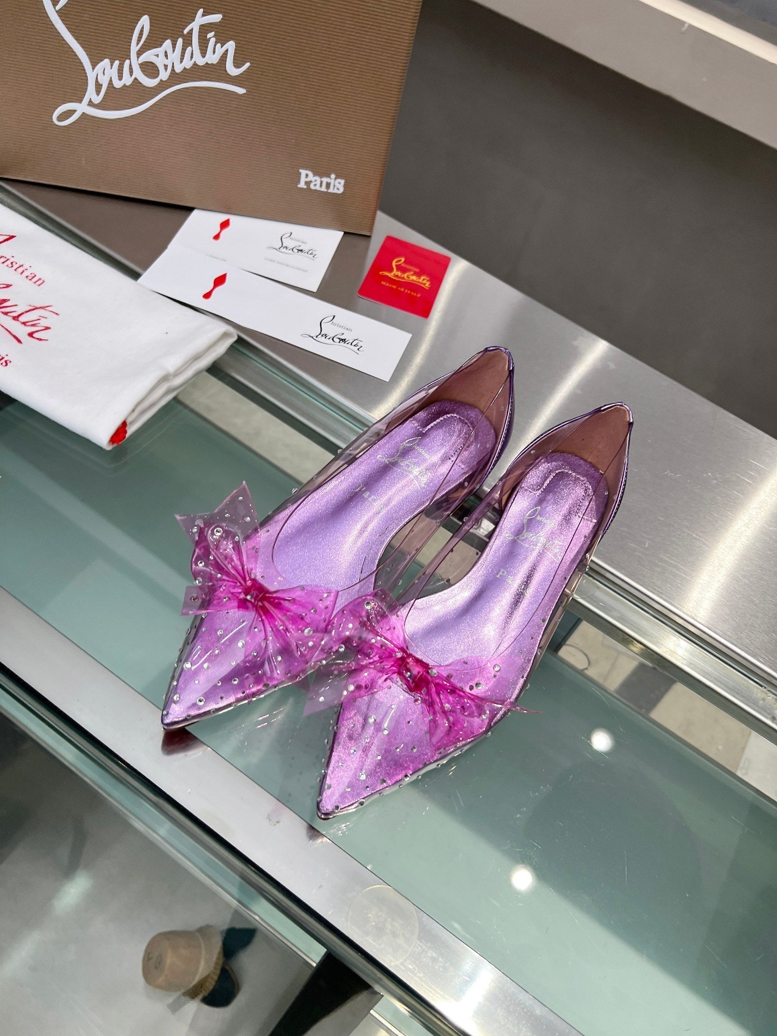 CL Jelly Strass Flats Pvc Iridescent Nappa Leather And Strass Parme