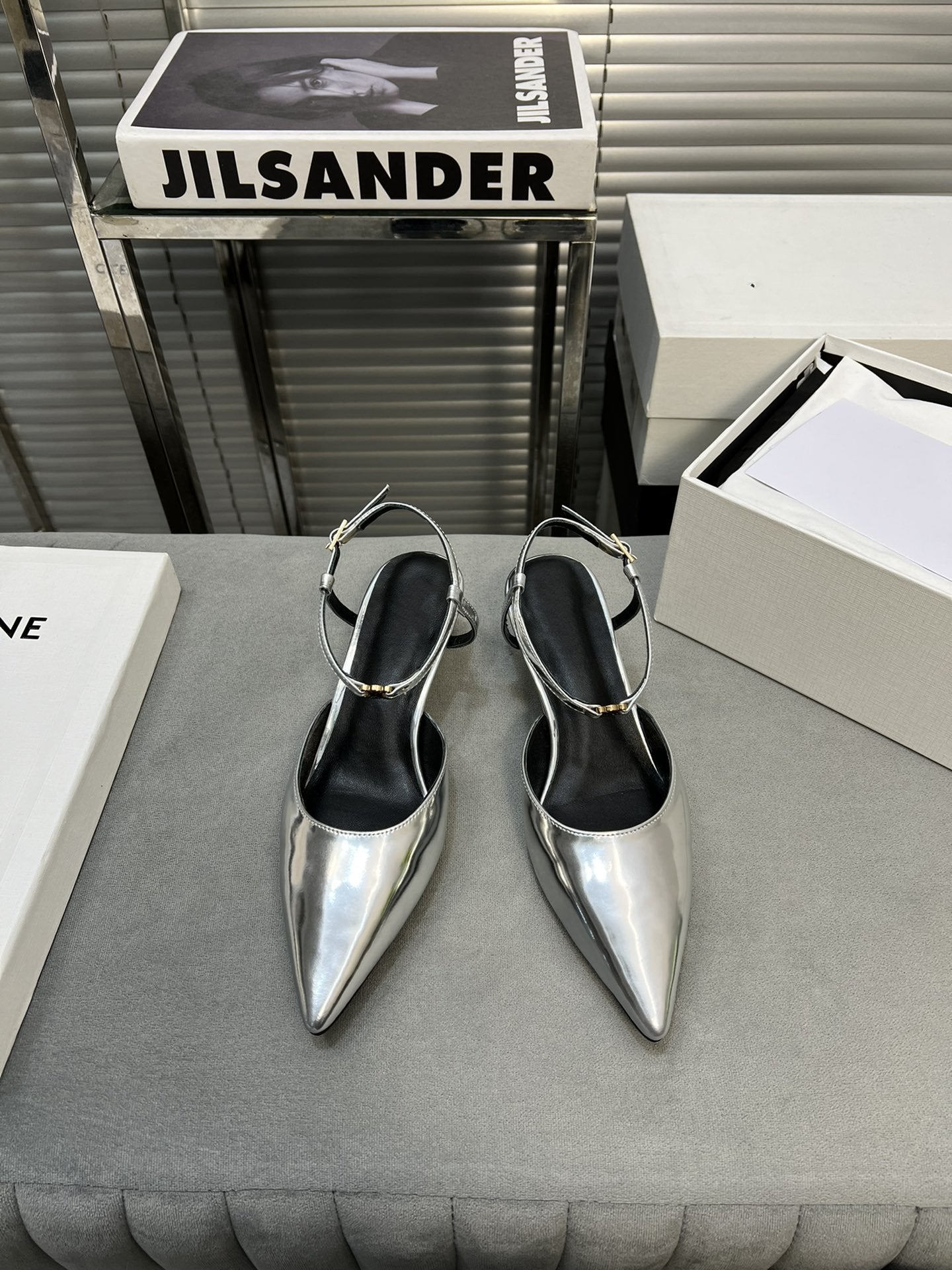 cl kitten 50 silver metalic calfskin
