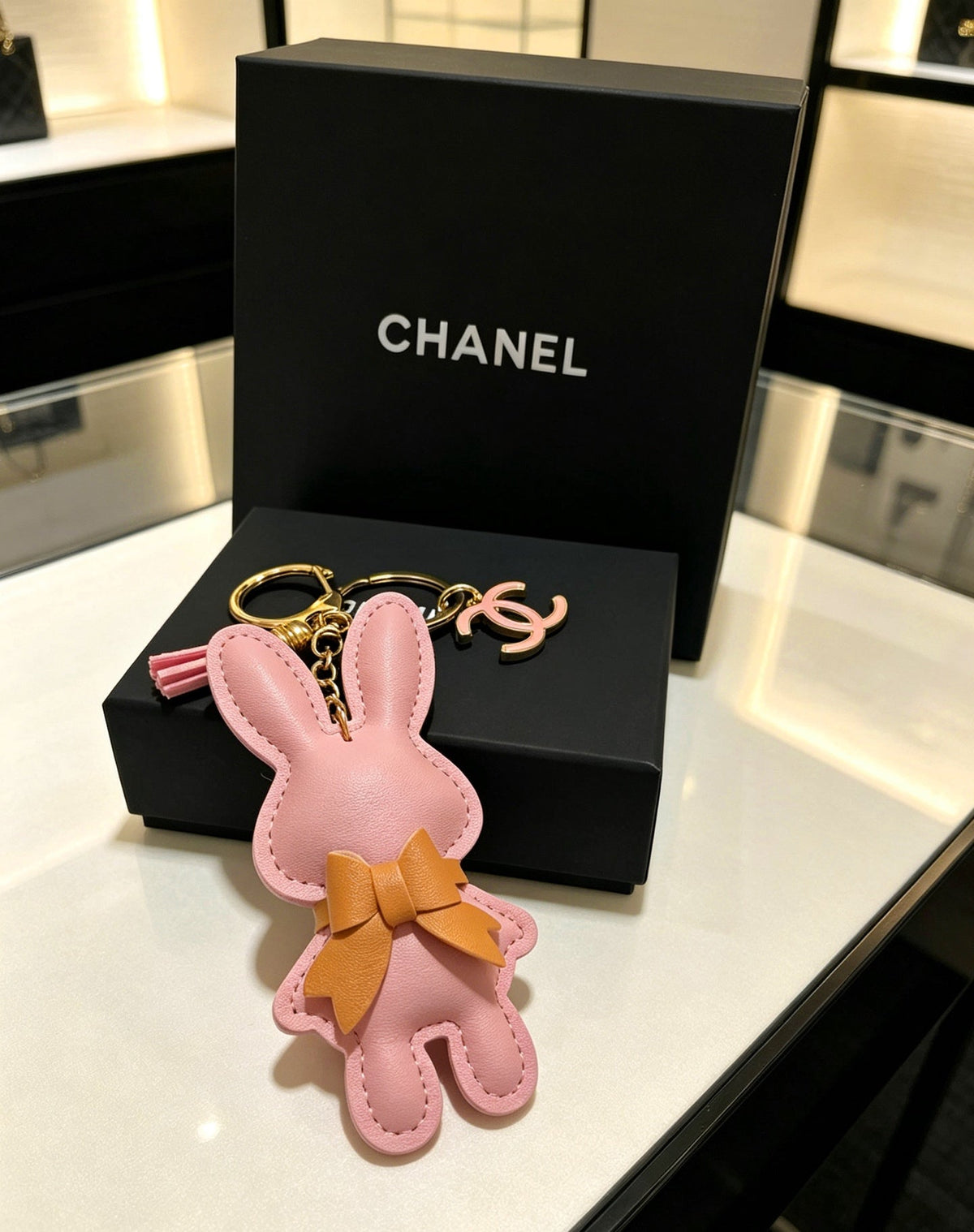 Chanel Pink Rabbit Charm Leather