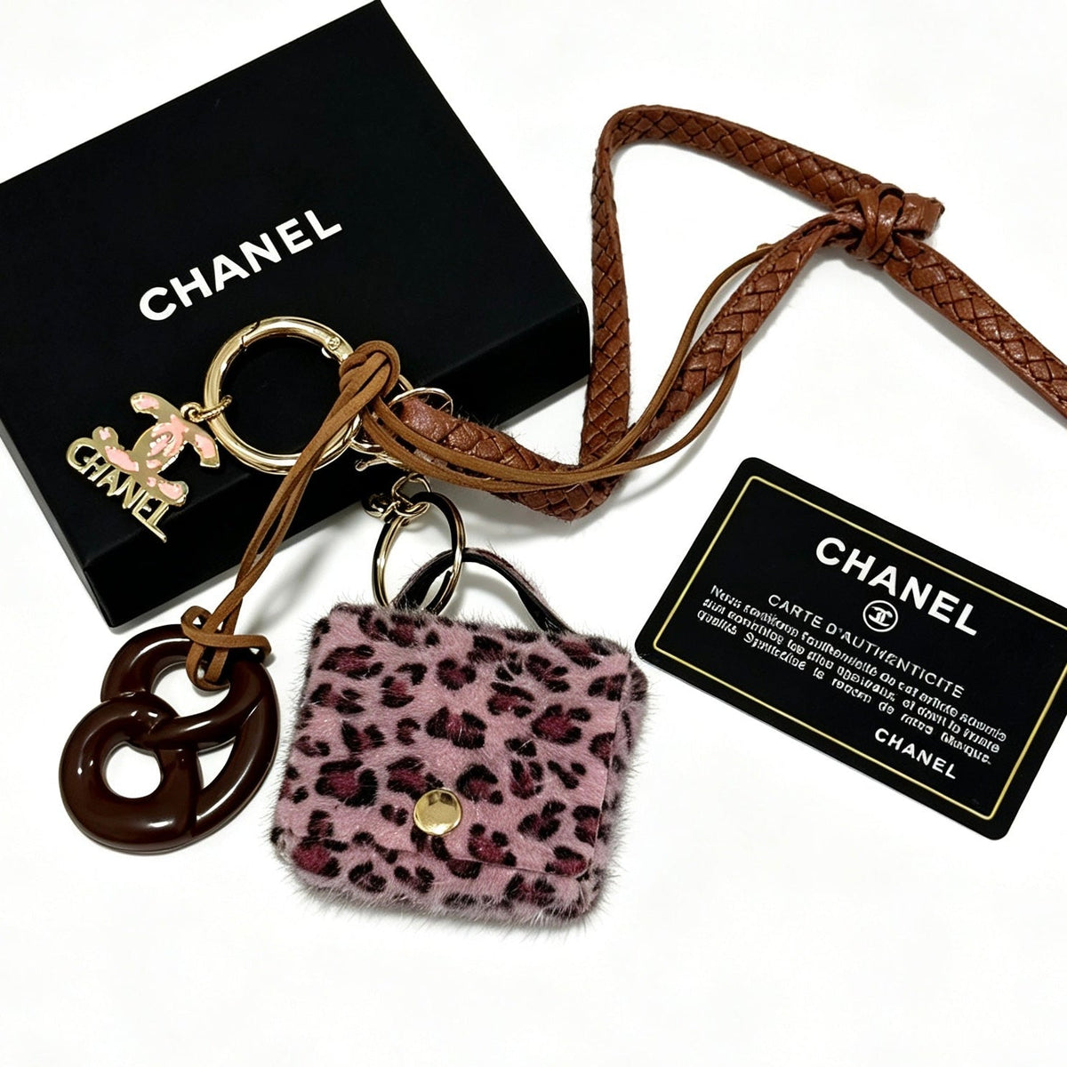 Chanel Pink Leopard Print Bag Charm