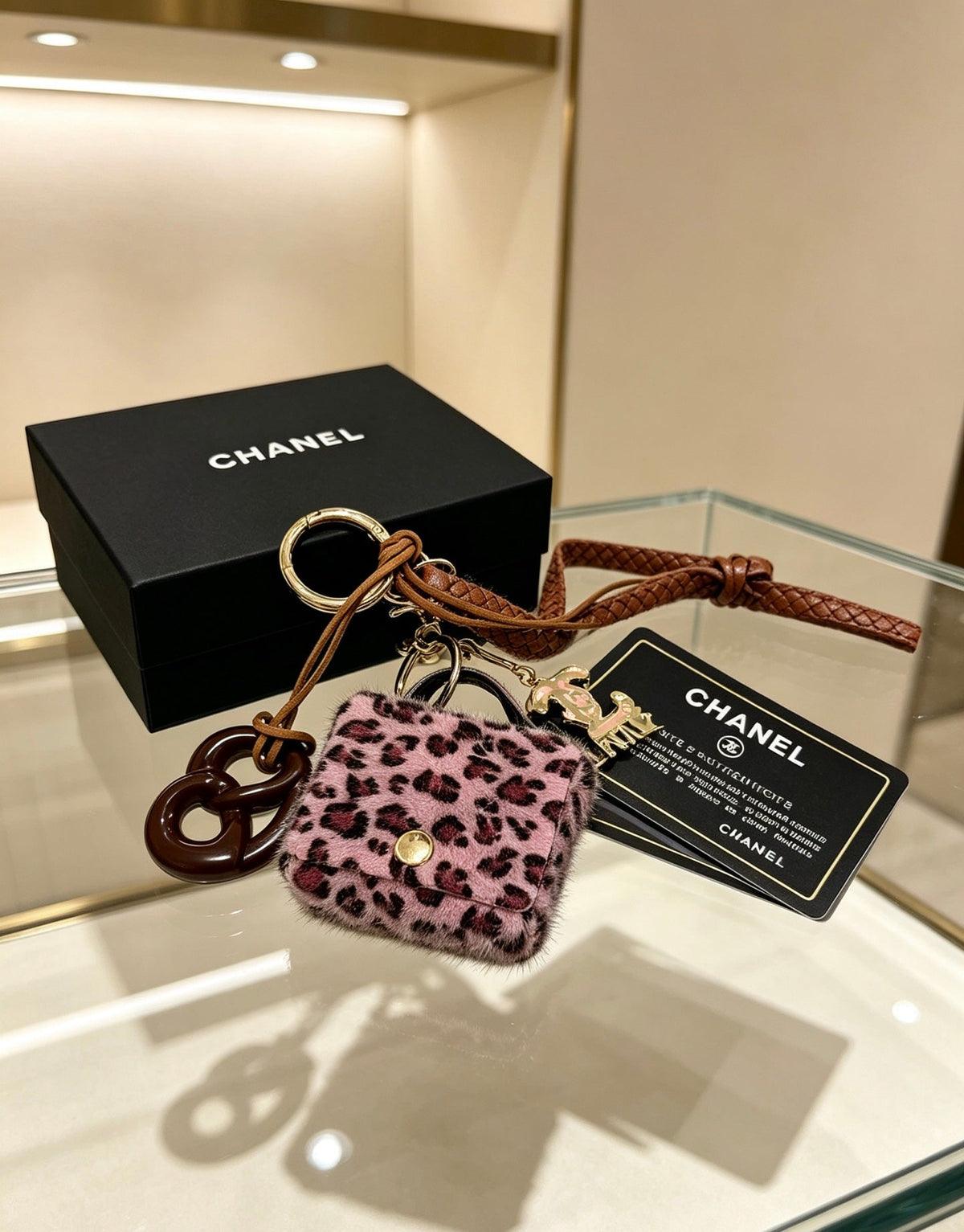 Chanel Pink Leopard Print Bag Charm