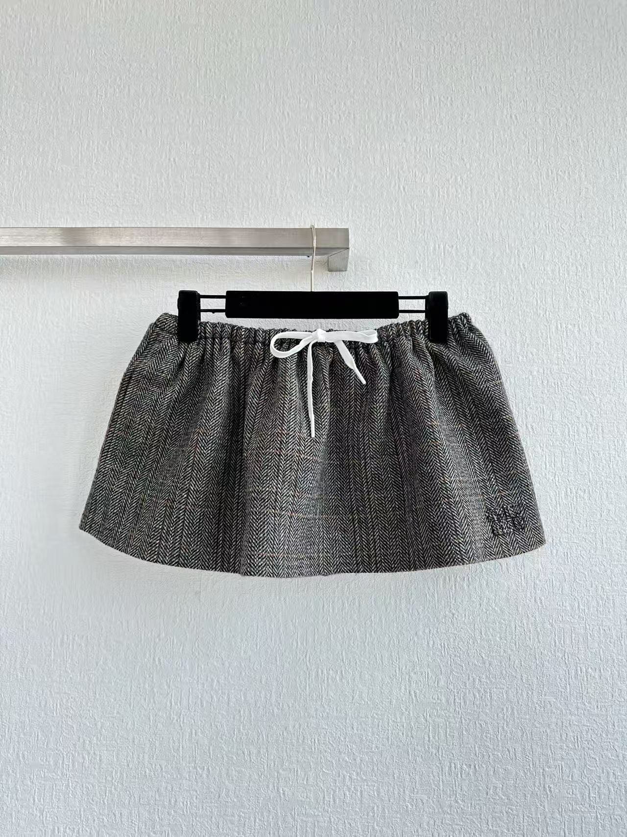 Miu Miu 25 Patterned Rope Skirt Gray Wool Viscose