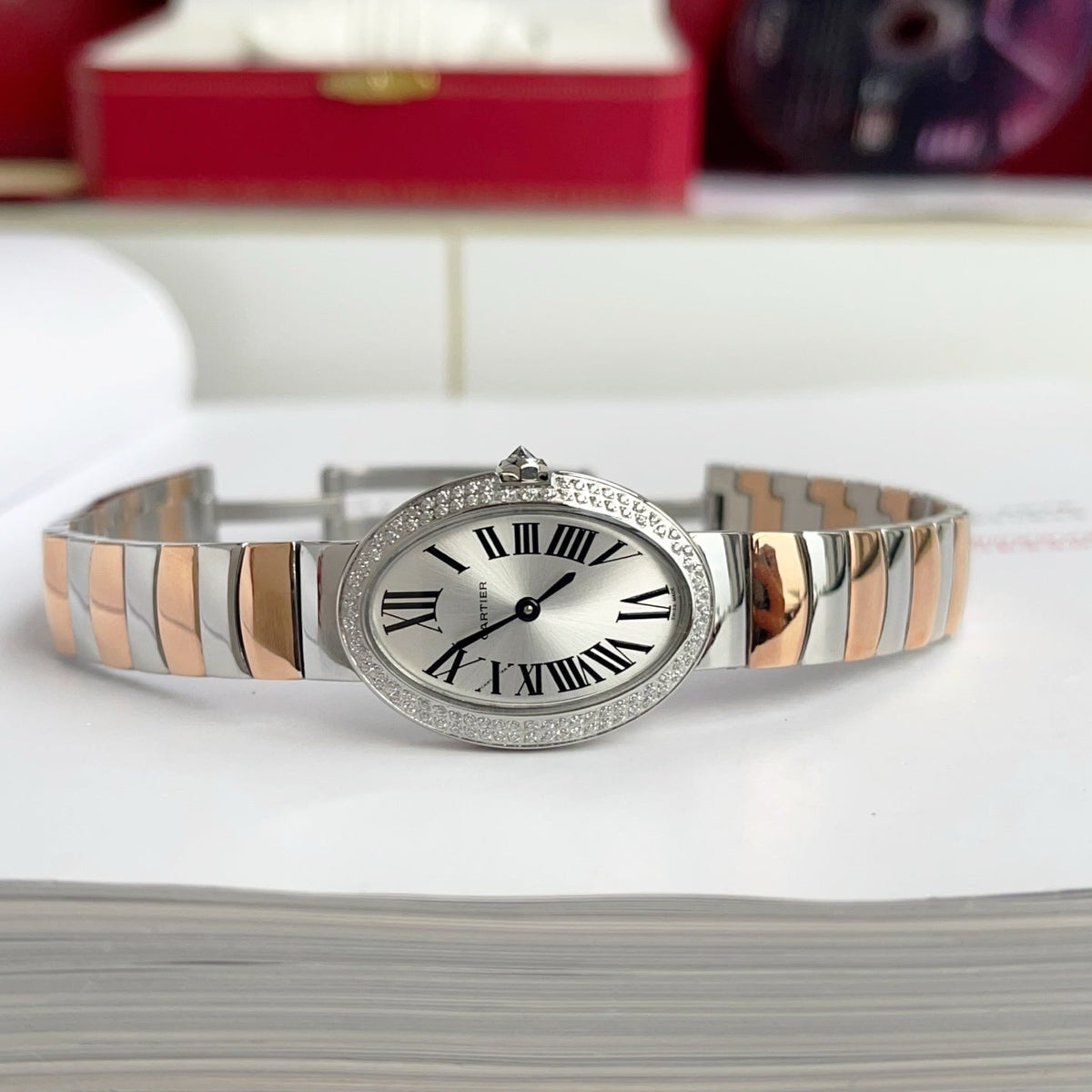 Baignoire 23mm Two-Tone Pink Gold Double Row Diamond Bezel