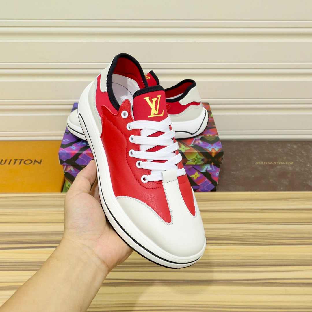 LV SNEAKER CHERRY RED MIX WHITE IVORY CALFSKIN