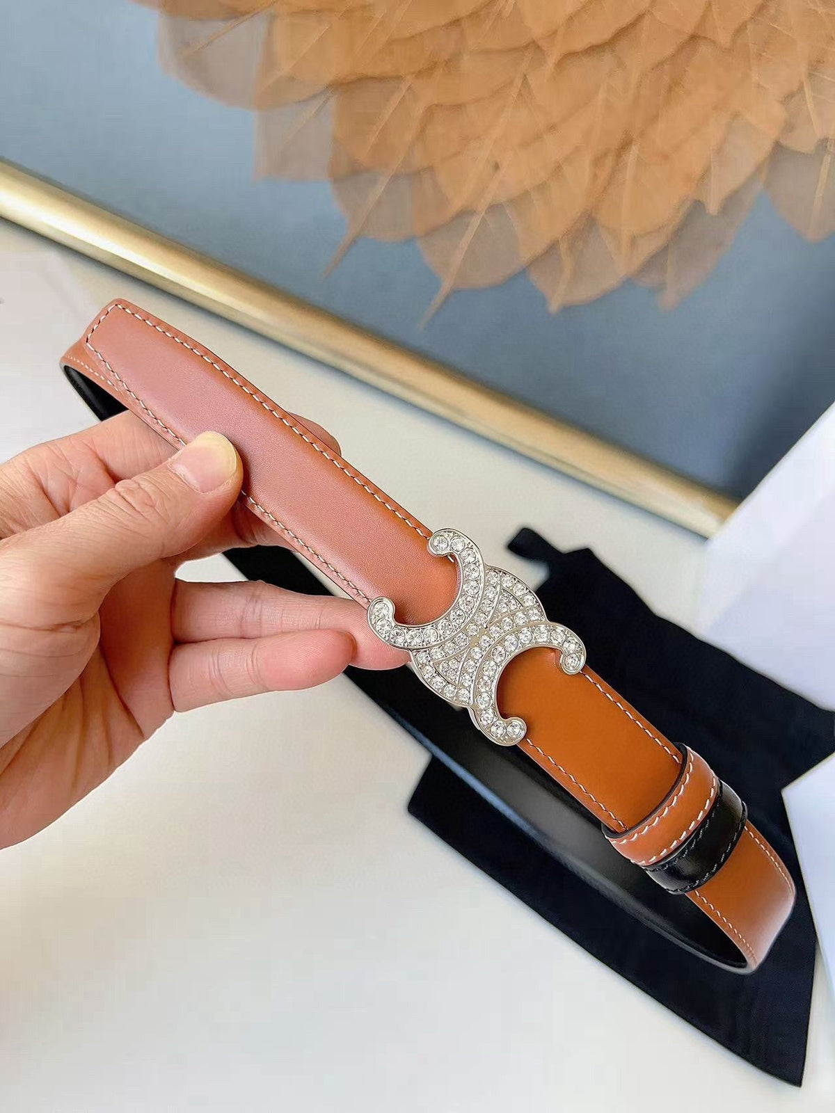 Celine 2026 Triomphe Reversible Belt 25mm Leather 206405