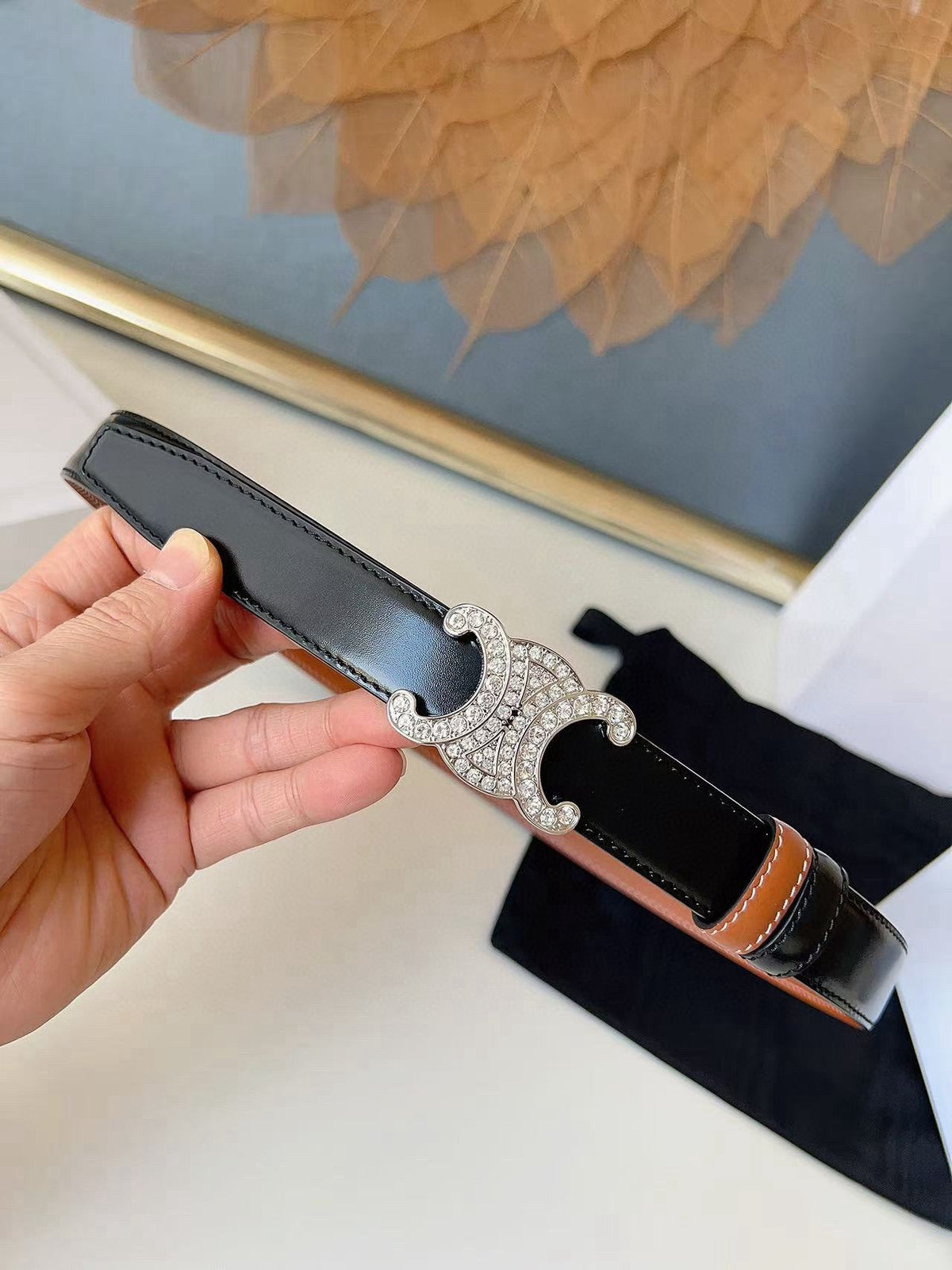 Celine 2026 Triomphe Reversible Belt 25mm Leather 206405