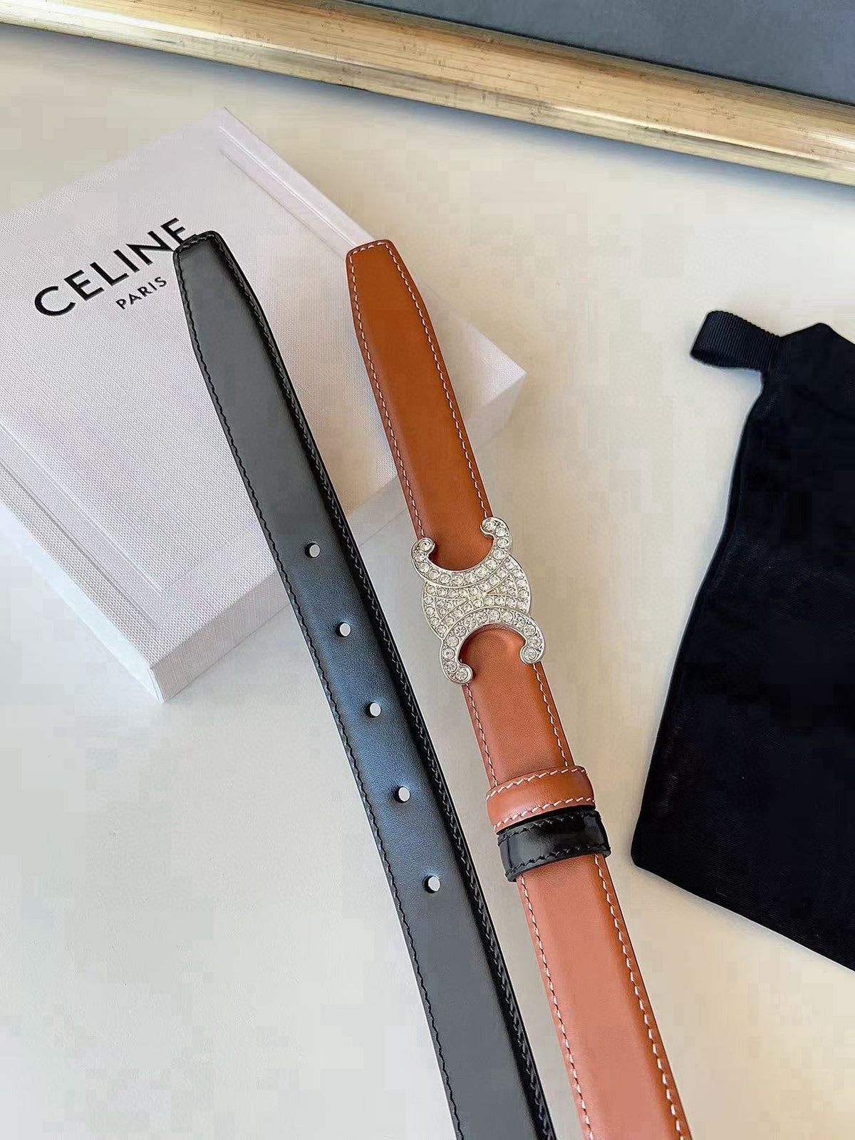 Celine 2026 Triomphe Reversible Belt 25mm Leather 206405