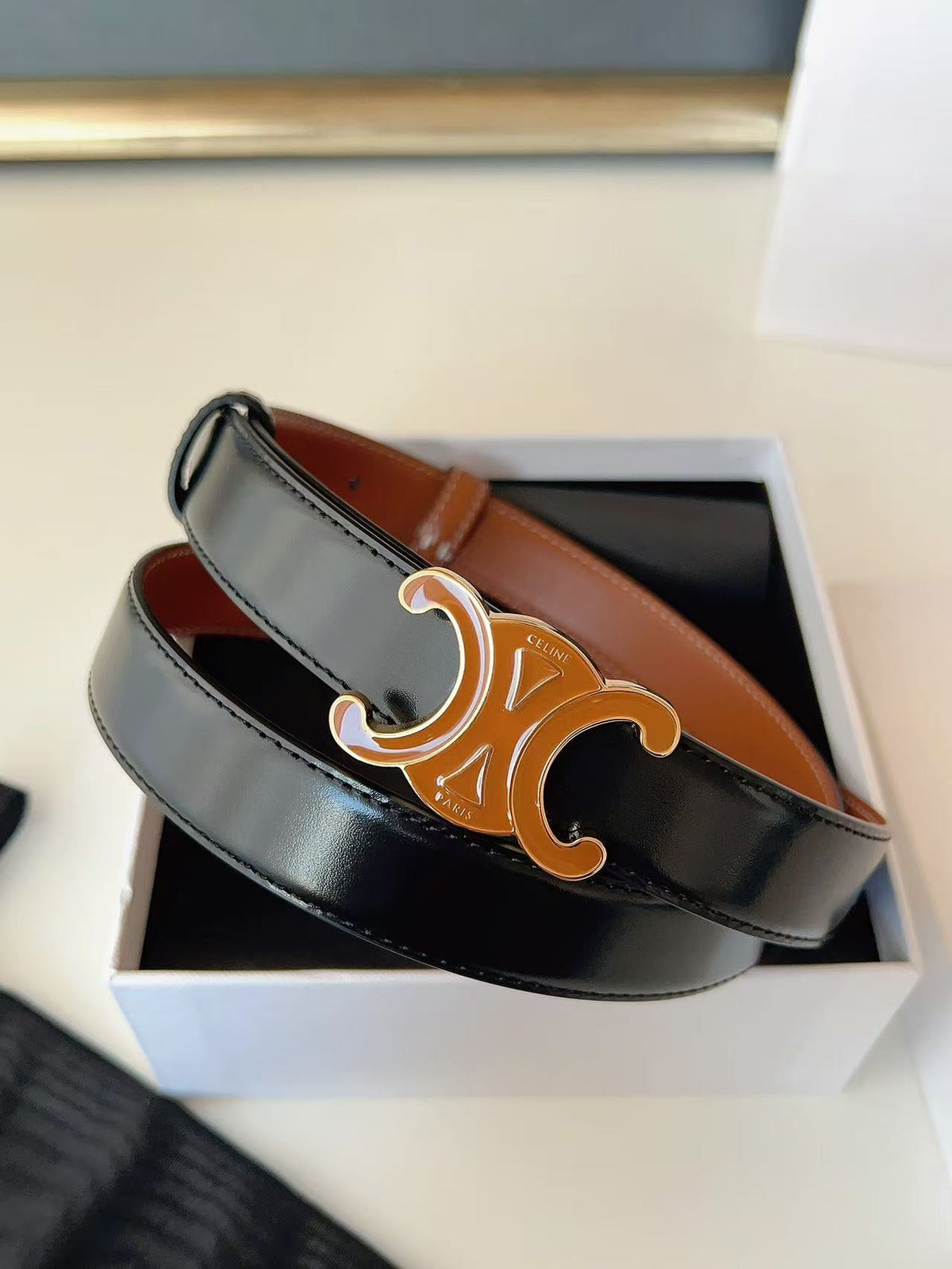 Celine 2026 Reversible Belt 25mm Black Brown Leather 206400