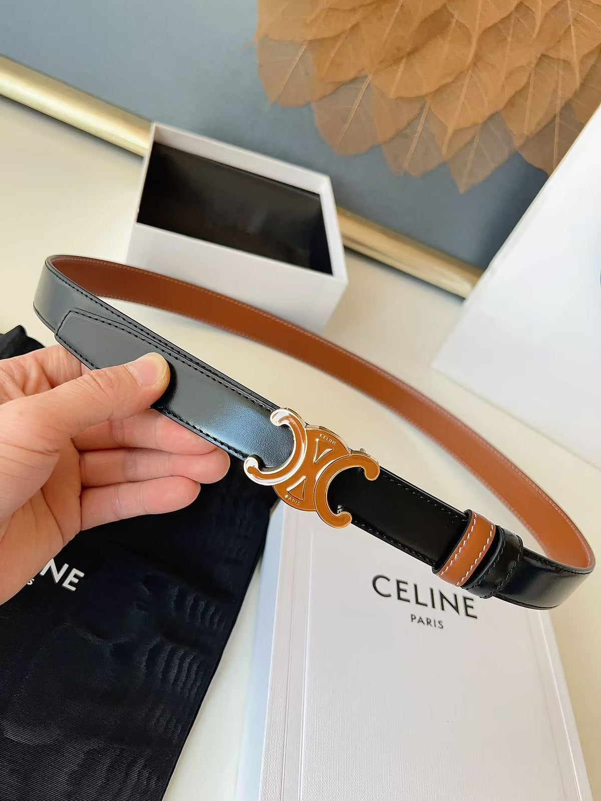 Celine 2026 Reversible Belt 25mm Black Brown Leather 206400