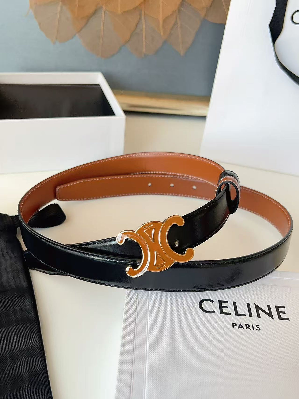 Celine 2026 Reversible Belt 25mm Black Brown Leather 206400
