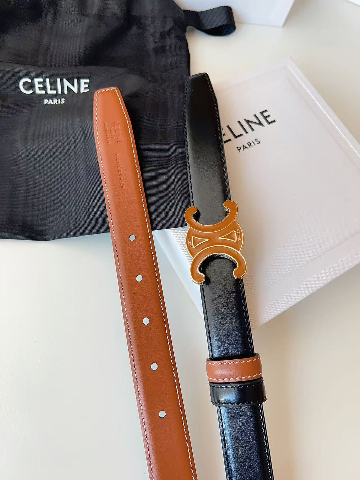 Celine 2026 Reversible Belt 25mm Black Brown Leather 206400
