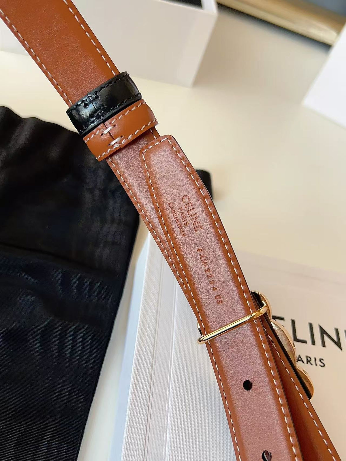 Celine 2026 Reversible Belt 25mm Black Brown Leather 206400