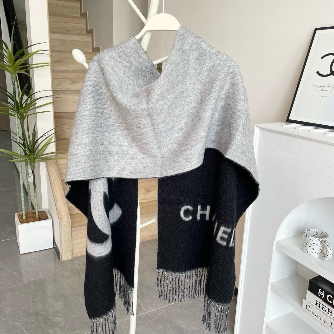 CC Long Scarf 200 CM In BLack Mix White Cashmere  425111