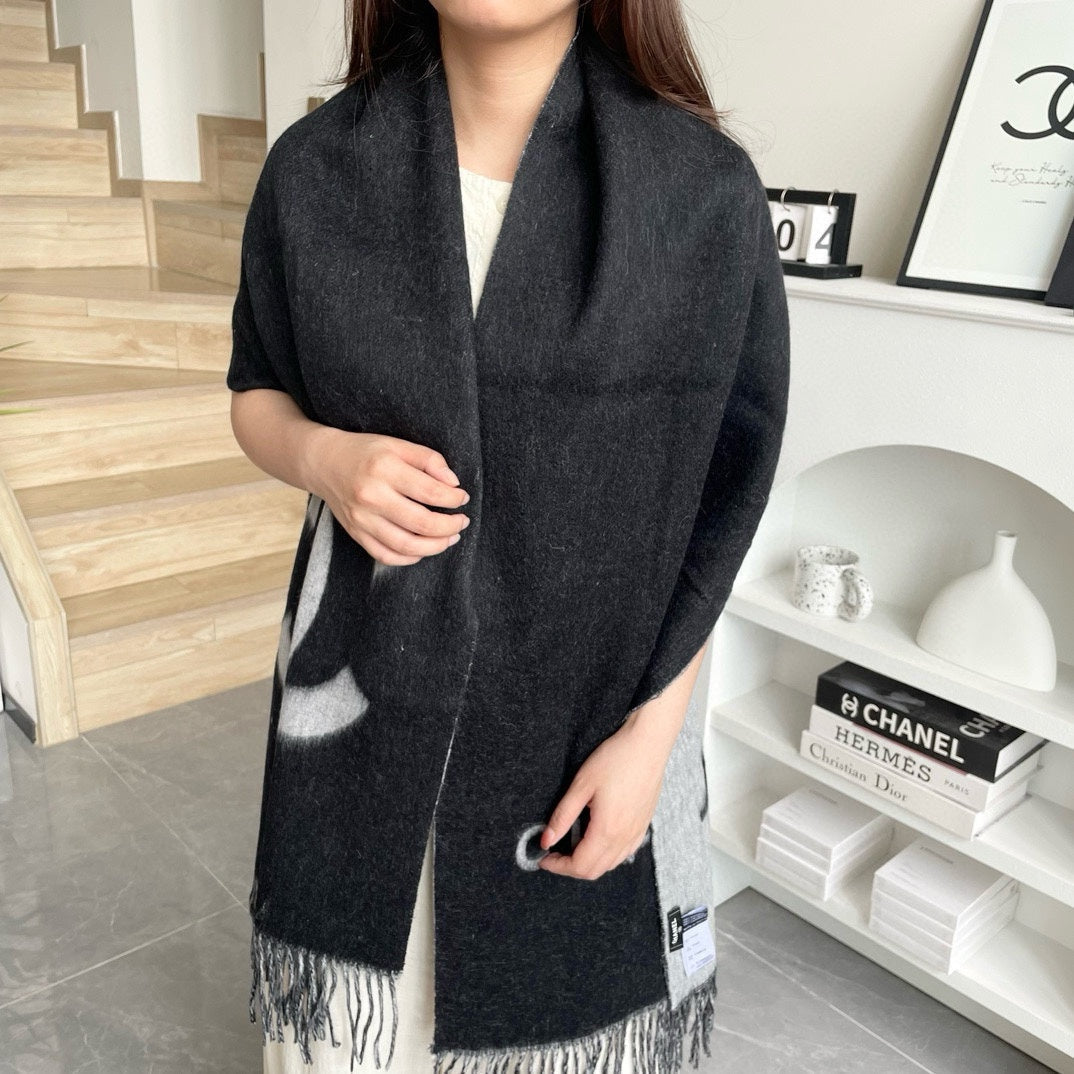 CC Long Scarf 200 CM In BLack Mix White Cashmere  425111