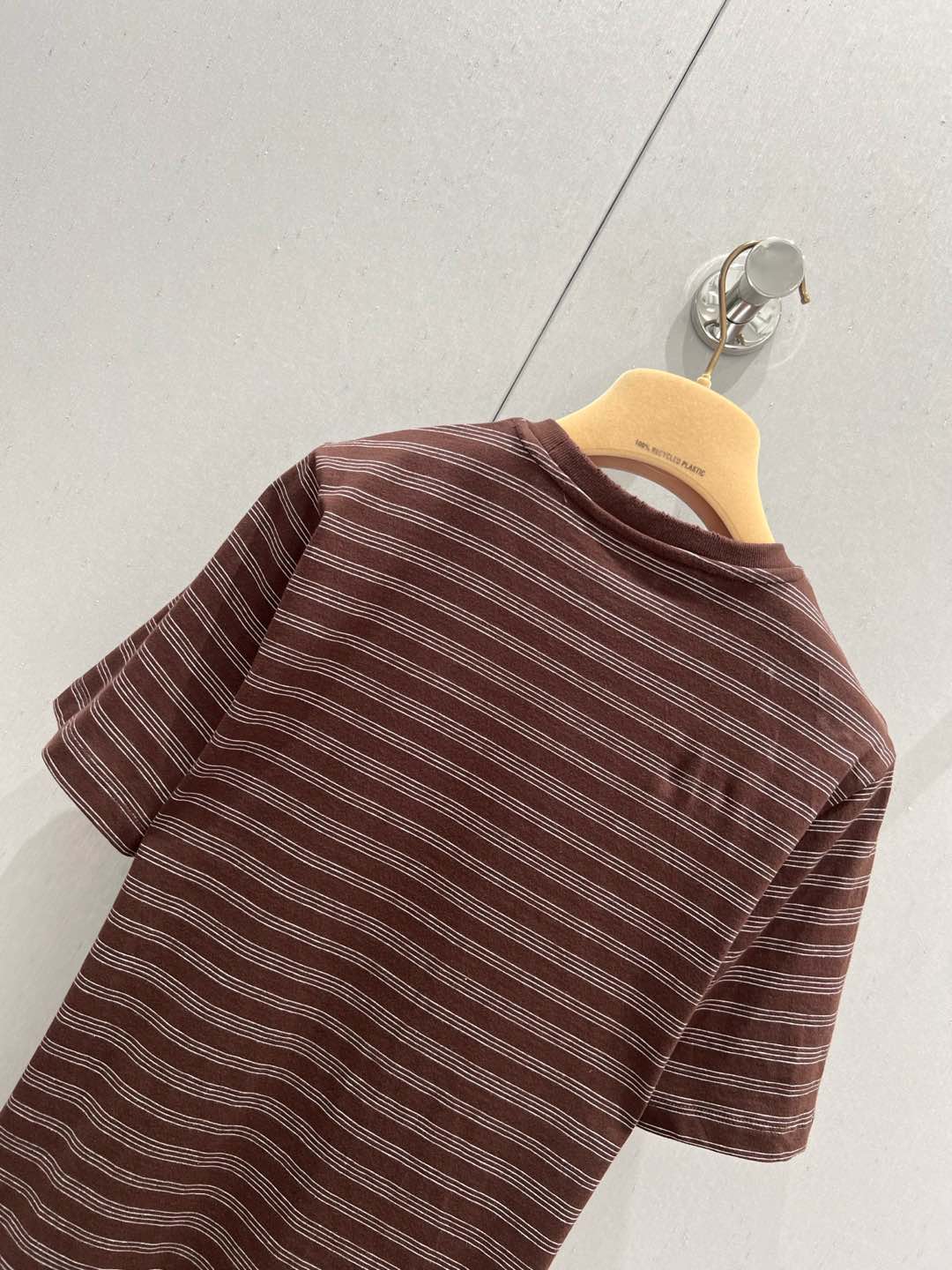Miu Miu 25 Striped Round Neck Short-sleeved T-shirt Brown Cotton