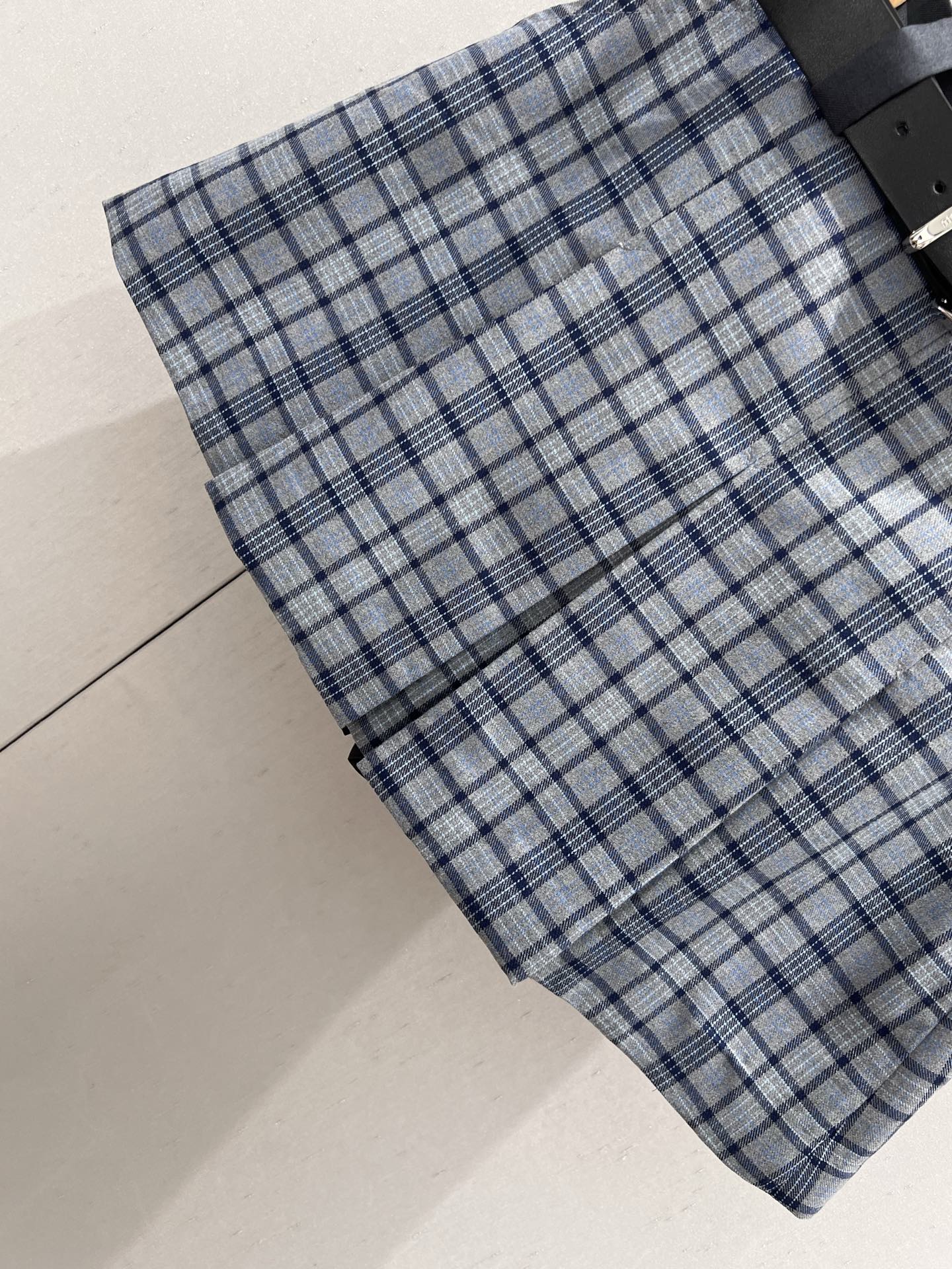 Miu Miu 25 Plaid Pleated Skirt Blue Polyester 211200