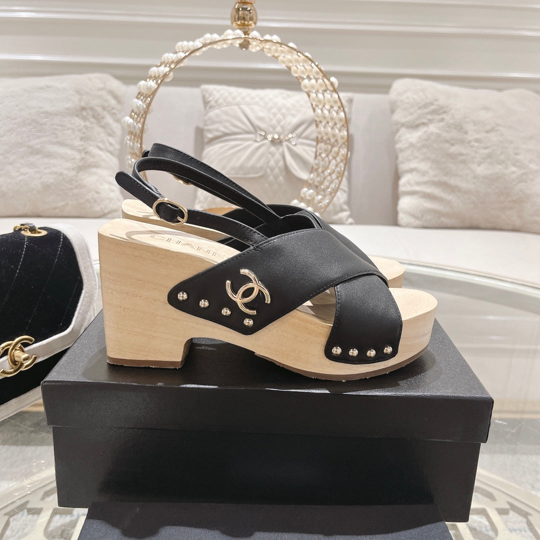 platform sandal 90 cross black calfskin