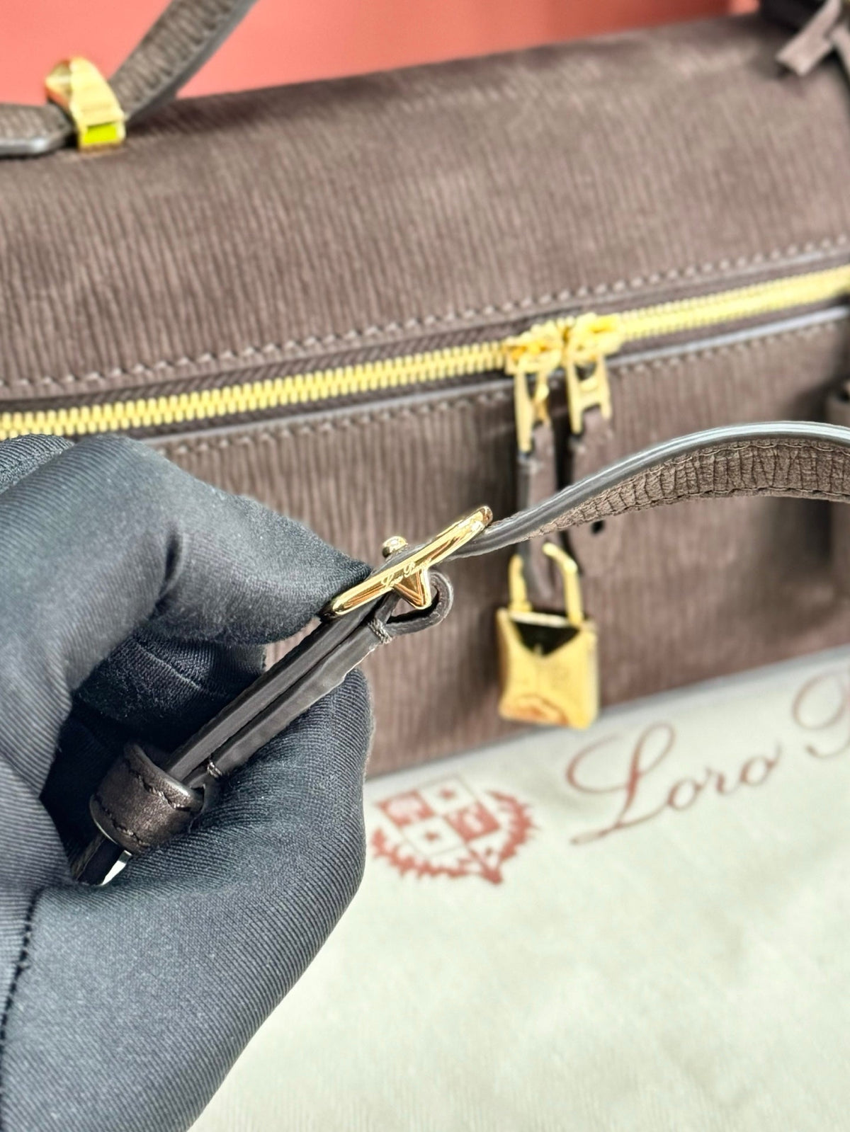 LP 2026 Extra Bag L23 Dark Chocolate Licorice Calfskin With Gold Hardware