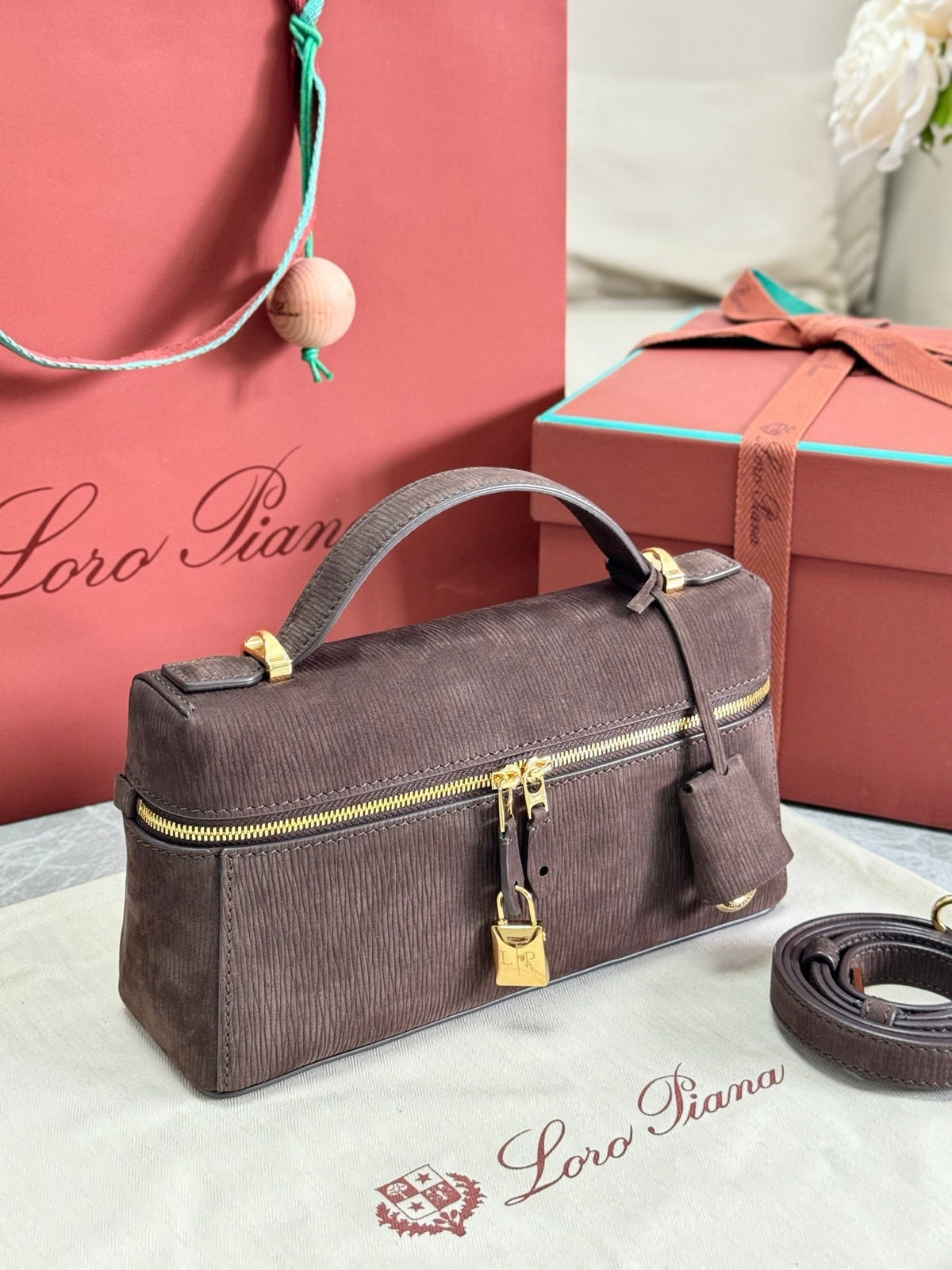 LP 2026 Extra Bag L23 Dark Chocolate Licorice Calfskin With Gold Hardware