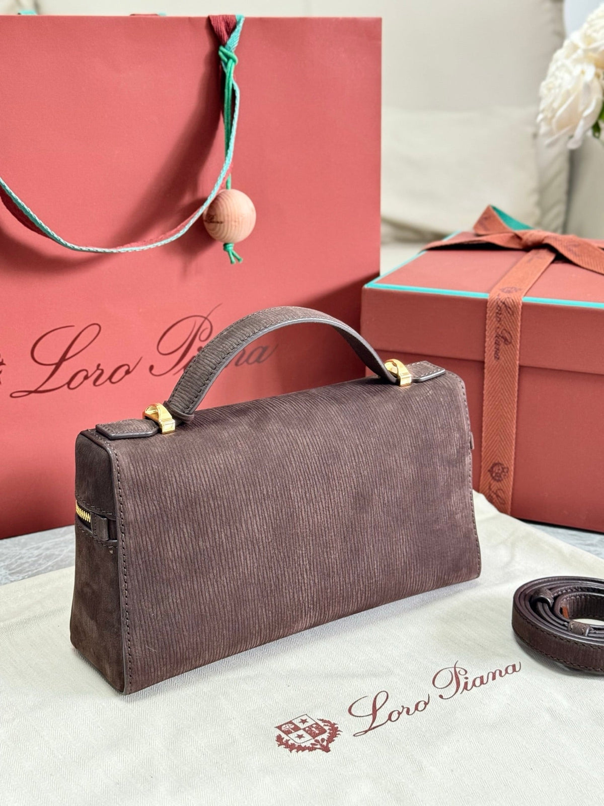 LP 2026 Extra Bag L23 Dark Chocolate Licorice Calfskin With Gold Hardware