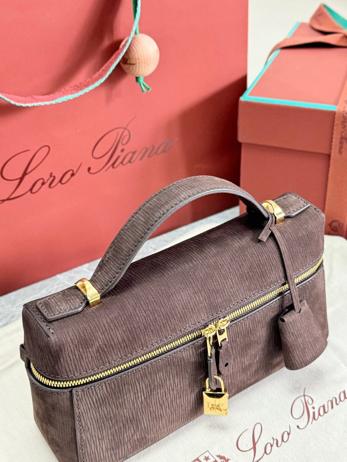 LP 2026 Extra Bag L23 Dark Chocolate Licorice Calfskin With Gold Hardware