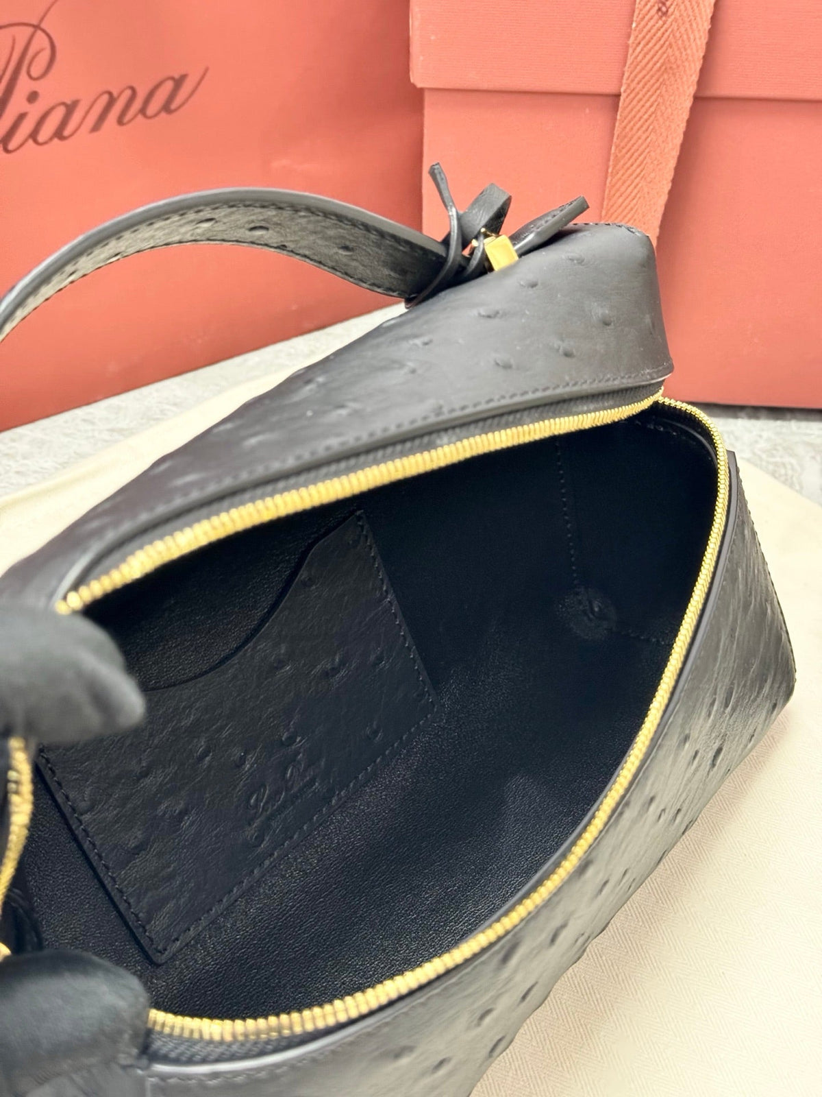 LP 2026 Extra Bag L23 Black Ostrich Leather With Gold Hardware