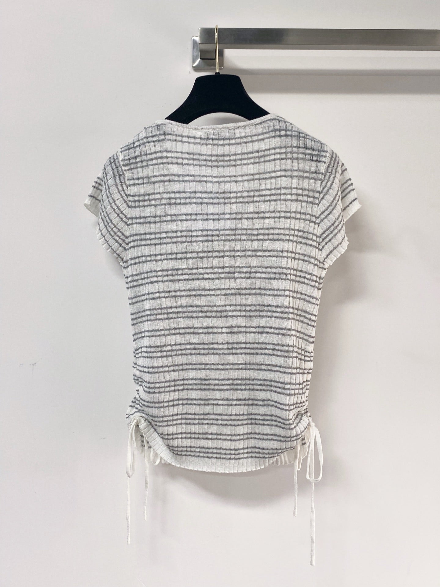 Dior 2026 Striped Short-Sleeve Cardigan White Grey Acrylic 463518