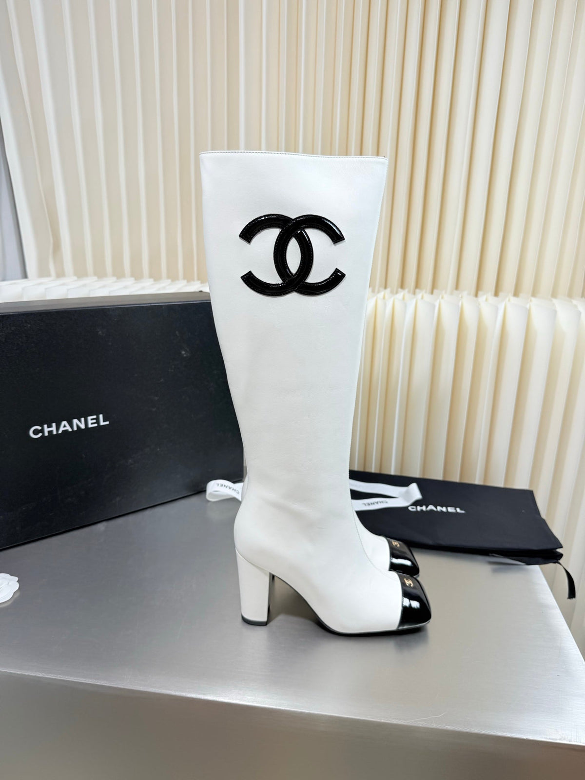 Chanel 2026 Square-Toe Knee-High Boots Suede Leather 123376