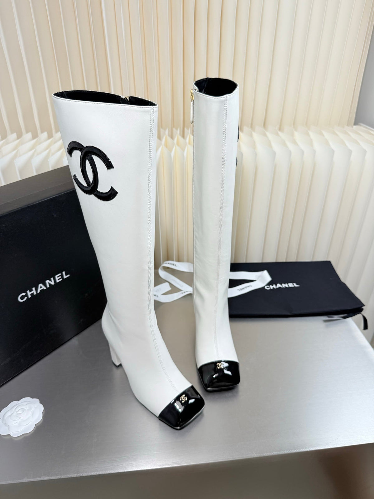 Chanel 2026 Square-Toe Knee-High Boots Suede Leather 123376