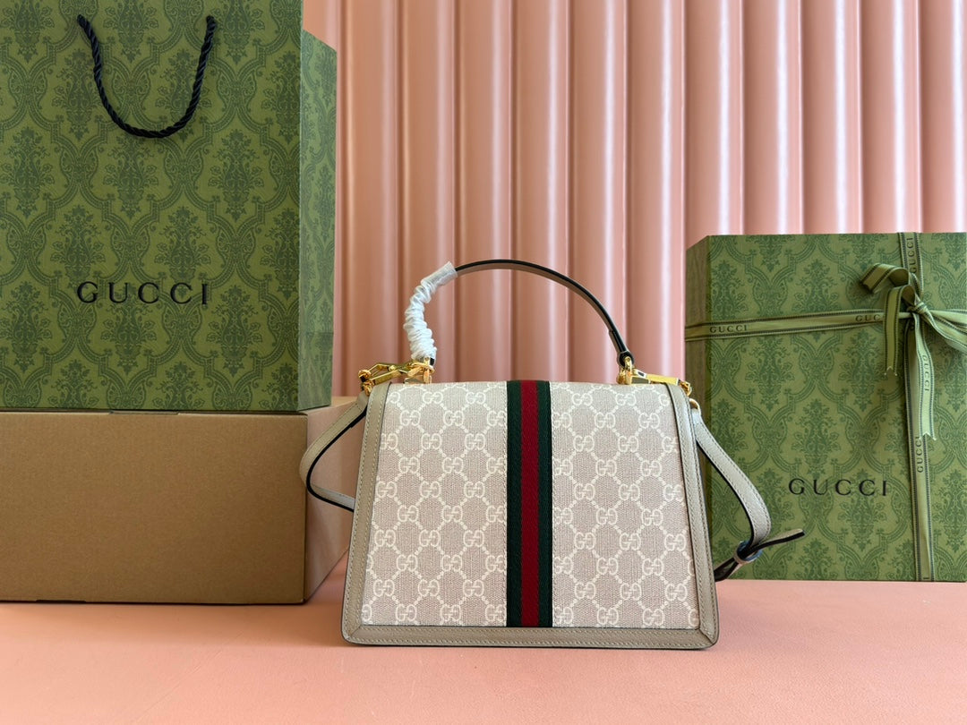 Gucci Ophidia 25cm Bag Beige White Canvas Leather 248494
