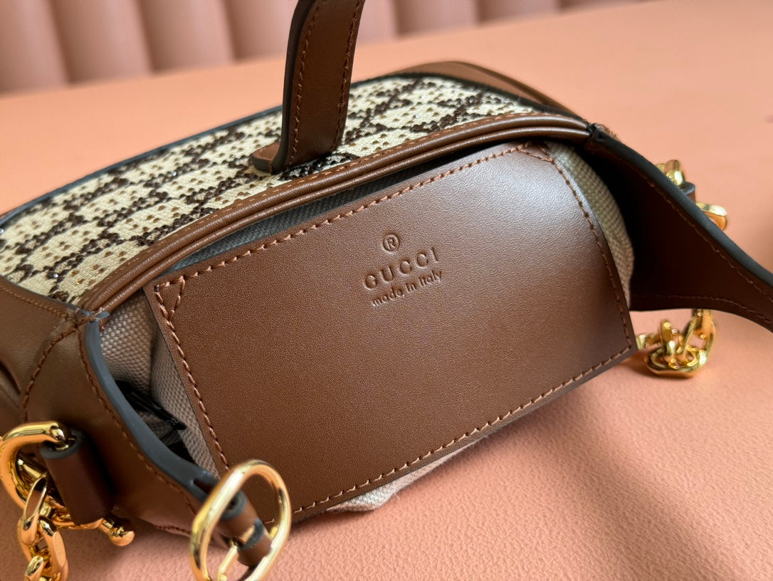 Gucci Jacket Bag Brown mix Ebony Rhinestones Leather Canvas 248592