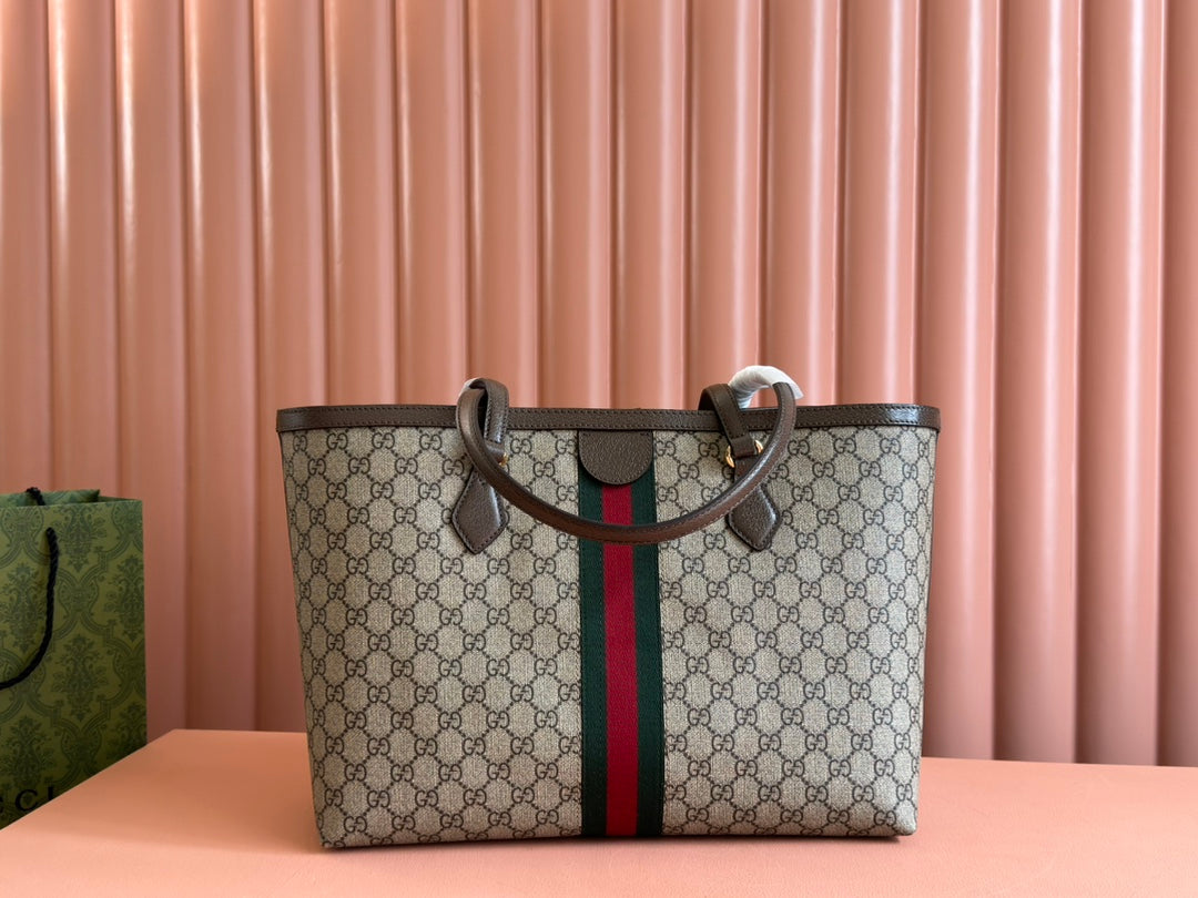 Gucci Ophidia 38cm Bag Beige Brown Leather Canvas 244455