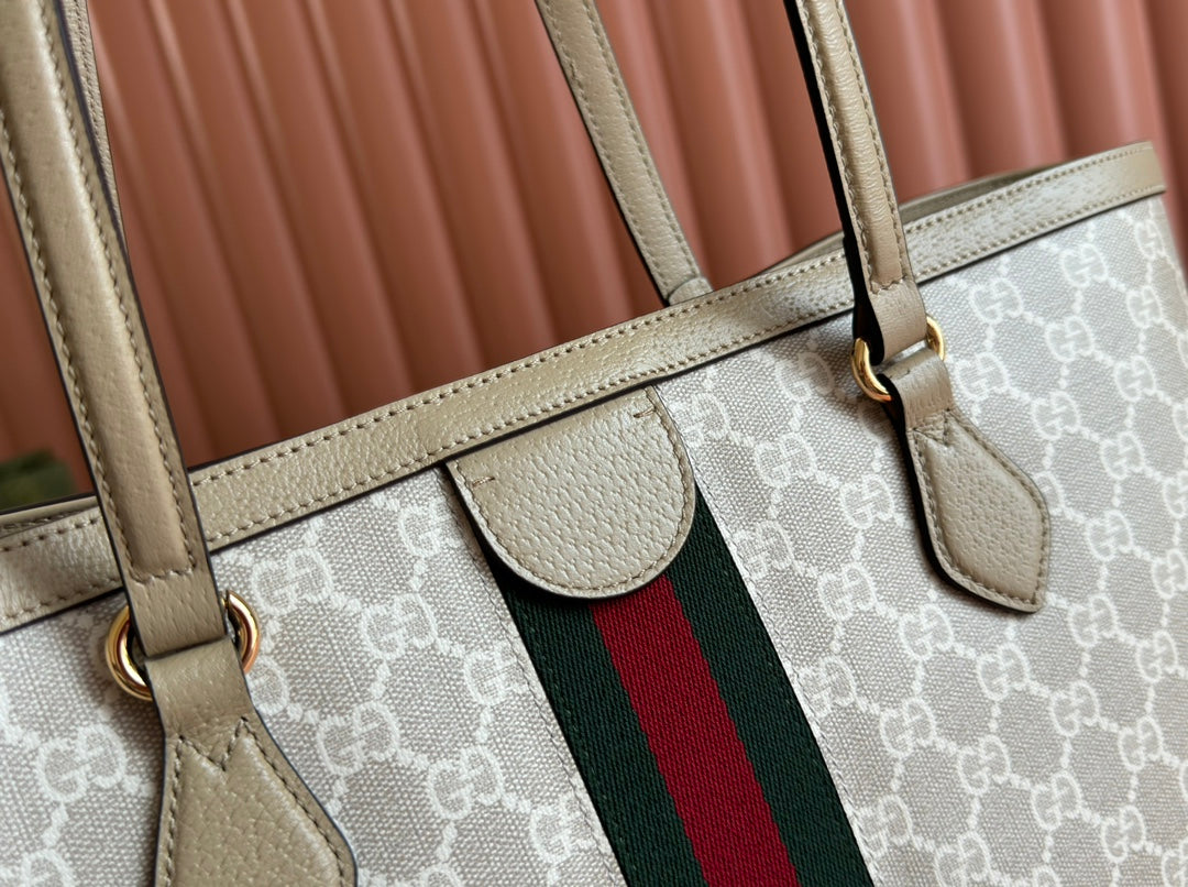 Gucci Ophidia 38cm Bag Beige White Leather Canvas 244453