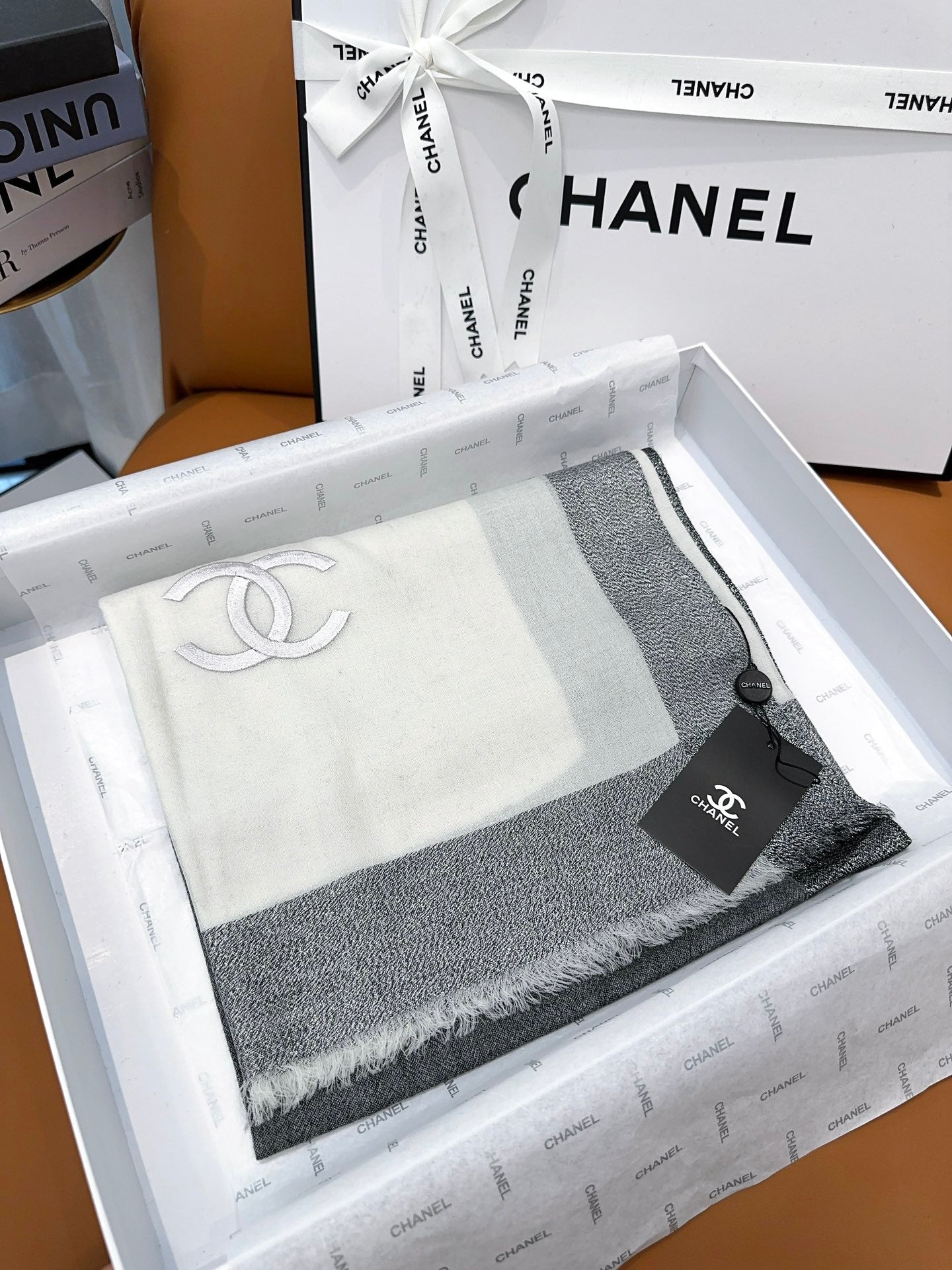 CC Scarf 200 CM In Grey Mix White Cashmere Silk  416880