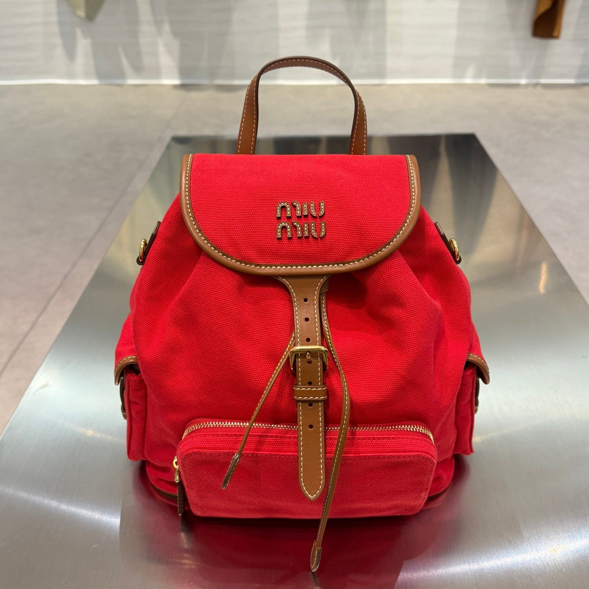MiuMiu 2026 Aluminum Backpack Bag 30cm Canvas