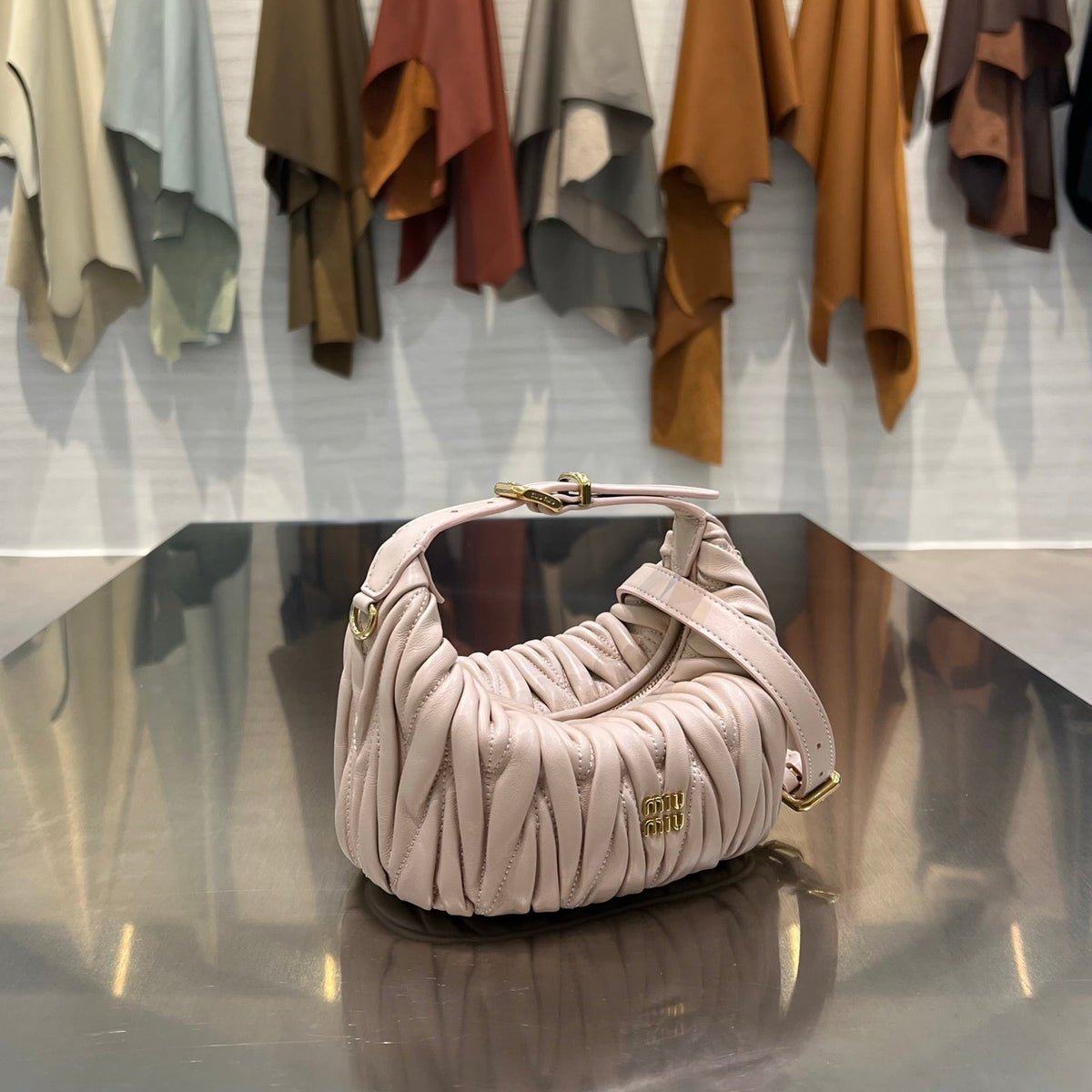 MiuMiu 2026 Matelassé Zipped Pouch Bag 15cm Pink Leather