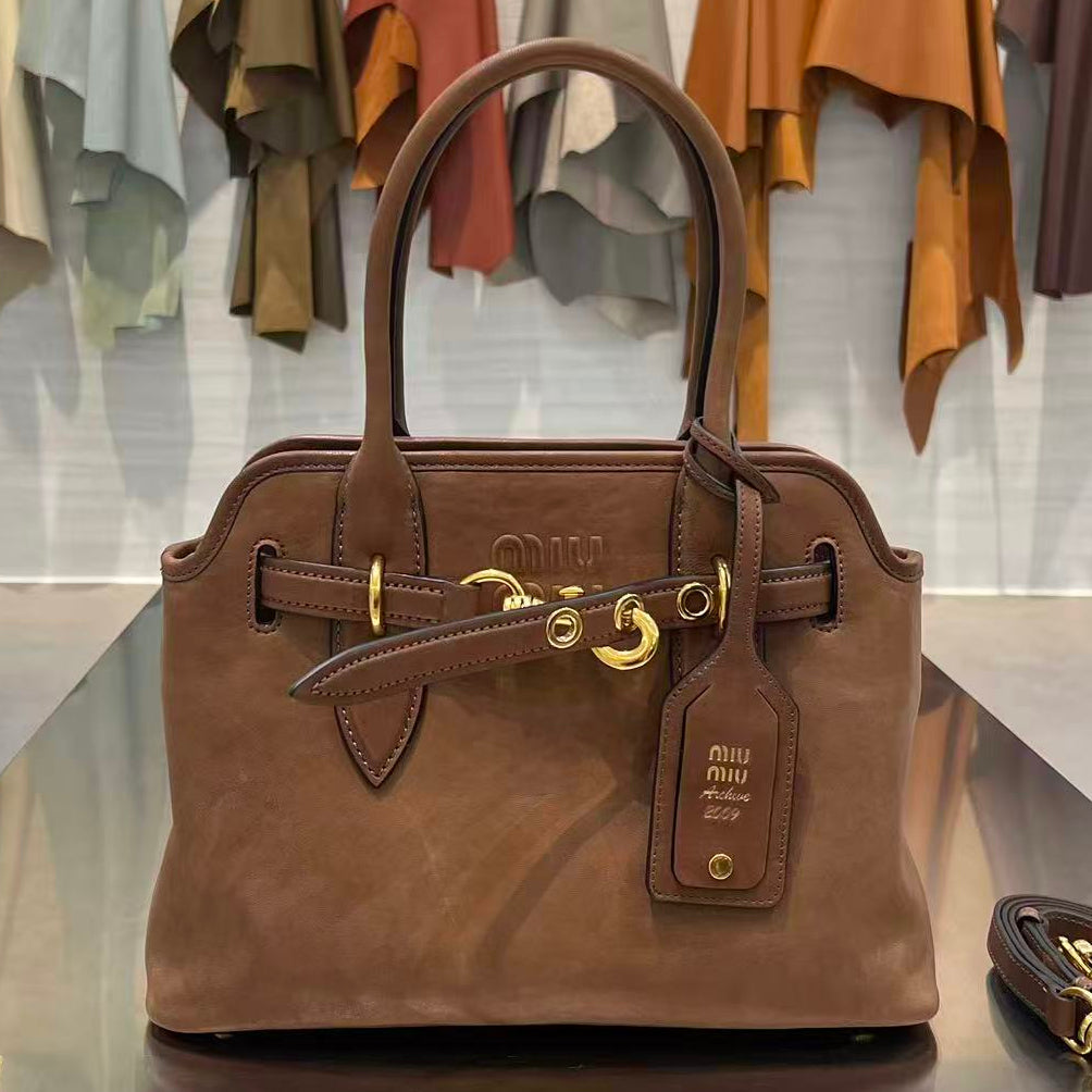 MiuMiu 2026 Aventure Tote Bag 30cm Canvas Leather