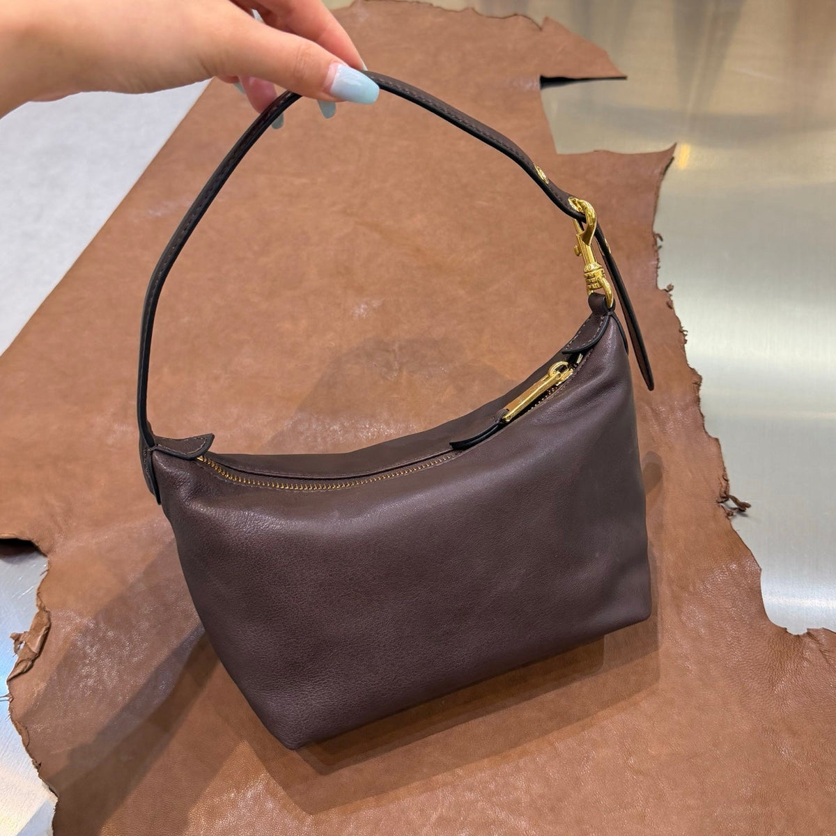 MiuMiu 2026 Spirit Pouch Bag 19cm Dark Brown Nappa Leather