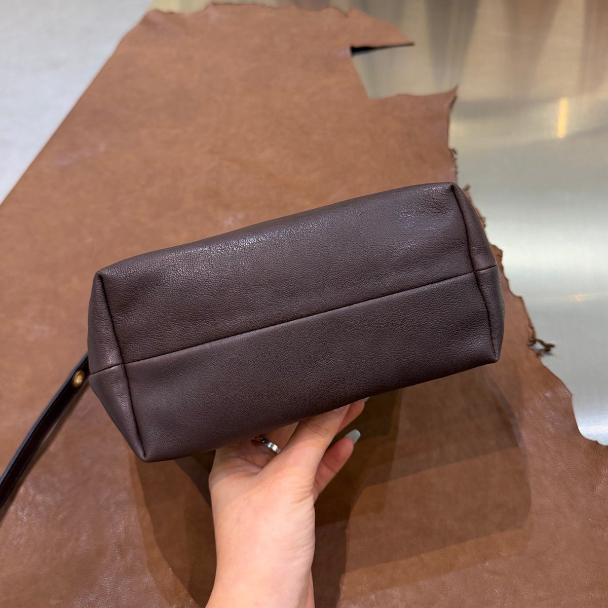 MiuMiu 2026 Spirit Pouch Bag 19cm Dark Brown Nappa Leather