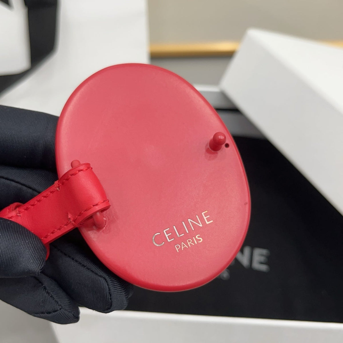 Celine 2026 Triomphe Slim Oval Badge Buckle Belt 13mm Red Leather