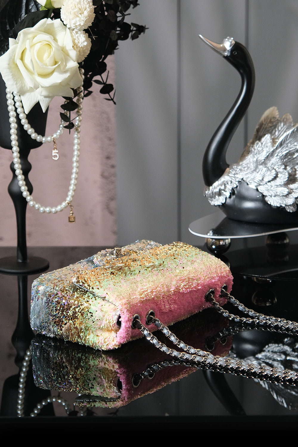Chanel 2026 Flap Bag 21cm Multicolors Sequin Leather
